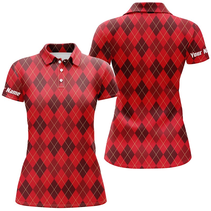 Customized Name Golf Women Polo Shirts, Christmas Plaid Argyle Pattern Personalized Christmas Gifts - Perfect Gift For Ladies, Golfers, Golf Lovers