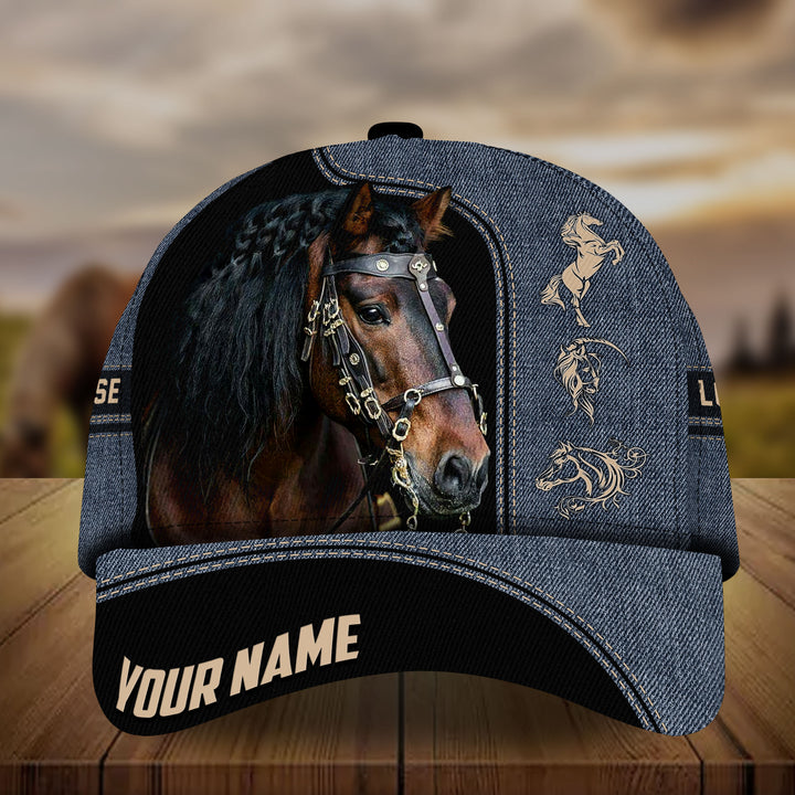 Customized Horse Classic Caps, Love Horses Denim Pattern And Black Baseball Hats, Best Farm Hat For Men Women Farmer