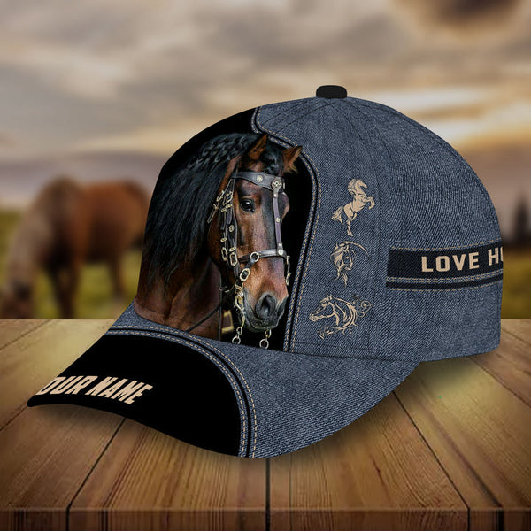 Customized Horse Classic Caps, Love Horses Denim Pattern And Black Baseball Hats, Best Farm Hat For Men Women Farmer