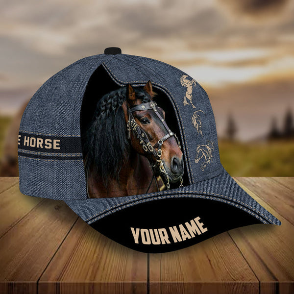 Customized Horse Classic Caps, Love Horses Denim Pattern And Black Baseball Hats, Best Farm Hat For Men Women Farmer