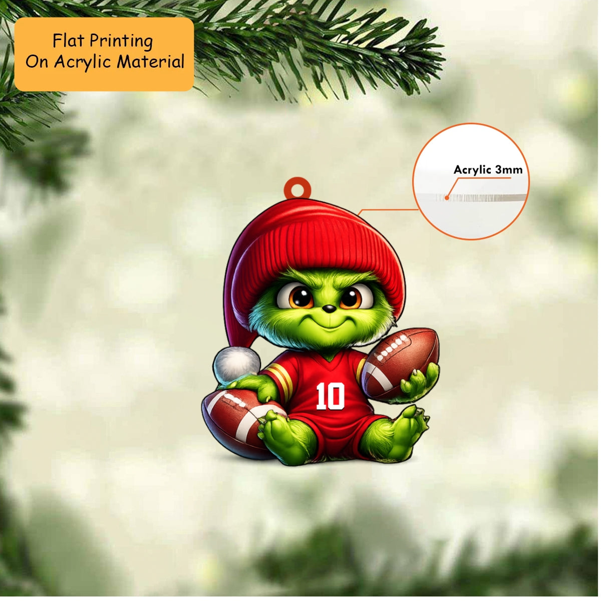 Personalized American Football Christmas Ornament, Chibi Grinch, Custom Ornament Christmas Gift, Keychain American Football, Car Ornament American Football