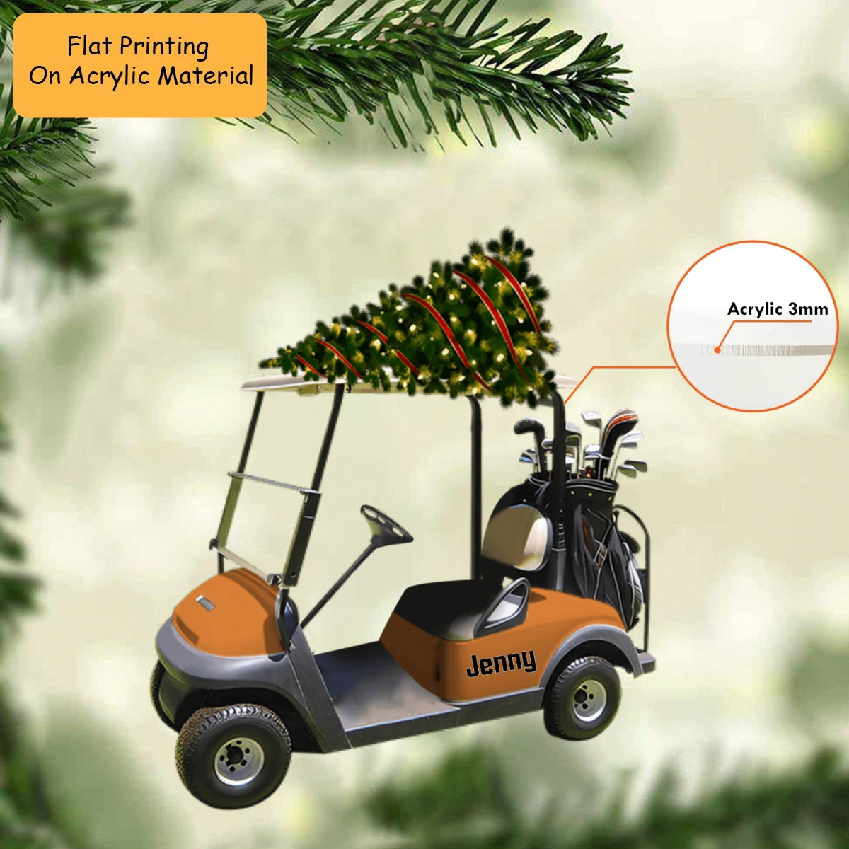 Personalized Golf  Cart Acrylic Ornament, Golf Keychain, Car Ornament, Christmas Ornament Gifts