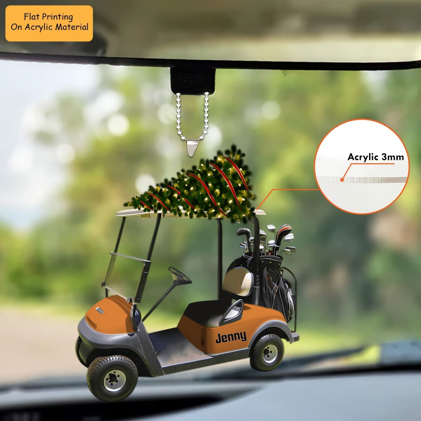 Personalized Golf  Cart Acrylic Ornament, Golf Keychain, Car Ornament, Christmas Ornament Gifts