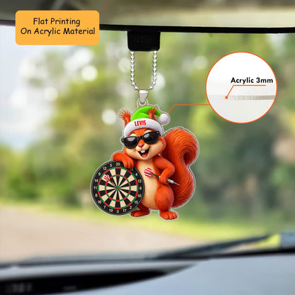 Personalized Darts Christmas Ornament, Cool Squirrel With Sunglasses And Dartboard, Custom Ornament Christmas Gift, Keychain Darts, Car Ornament Darts