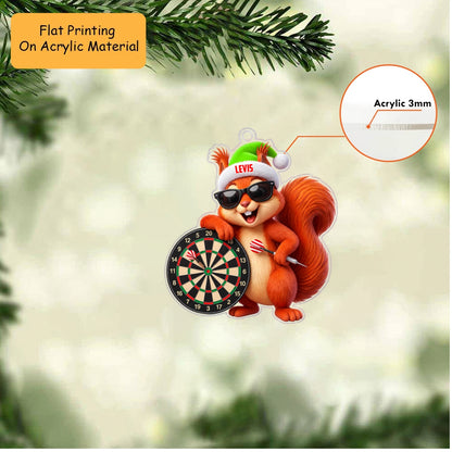 Personalized Darts Christmas Ornament, Cool Squirrel With Sunglasses And Dartboard, Custom Ornament Christmas Gift, Keychain Darts, Car Ornament Darts