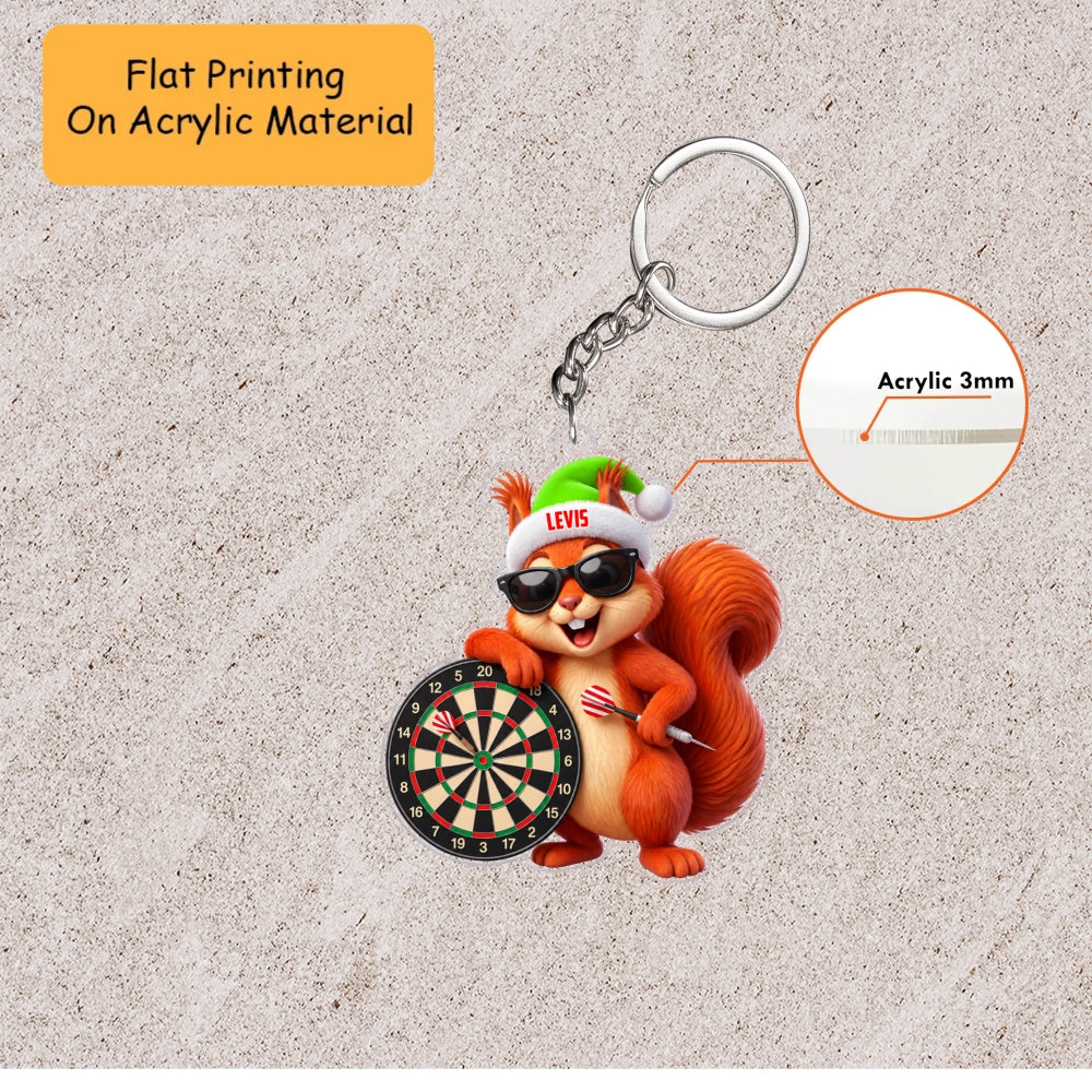 Personalized Darts Christmas Ornament, Cool Squirrel With Sunglasses And Dartboard, Custom Ornament Christmas Gift, Keychain Darts, Car Ornament Darts