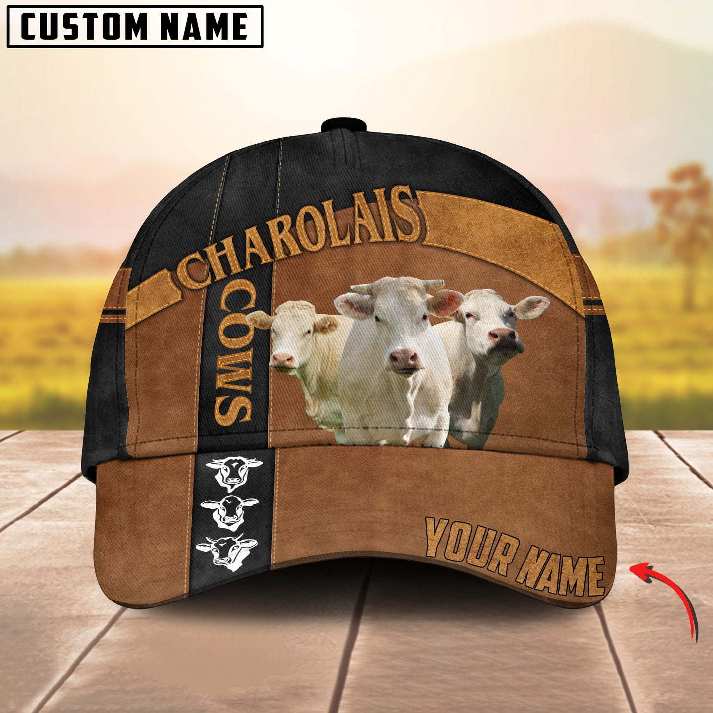 Customized Charolais Cattle Caps Hat, Charolais Cow Pattern Brown And Black Line Hats, Best Farm Hat For Men Women