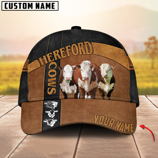 Customized Hereford Cattle Caps Hat, Hereford Cow Pattern Brown And Black Line Hats, Best Farm Hat For Men Women Farmer