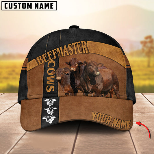 Customized Beefmaster Cattle Caps Hat, Beefmaster Cow Pattern Brown And Black Line Hats, Best Farm Hat For Men Women