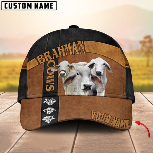 Customized Brahman Cattle Caps Hat, Brahman Cow Pattern Brown And Black Line Hats, Best Farm Hat For Men Women