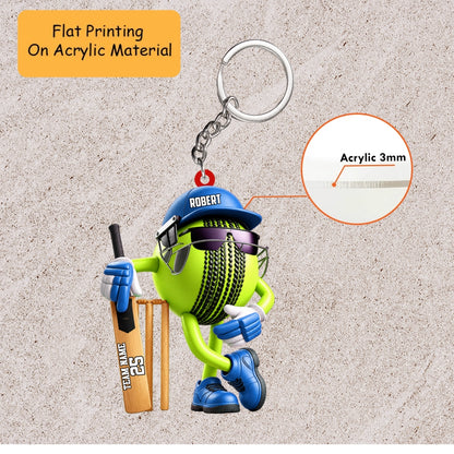 Personalized Cricket Christmas Ornament, Cool Ball Mascot With Bat And Wickets, Custom Ornament Christmas Gift, Keychain Cricket, Car Cricket Ornament 