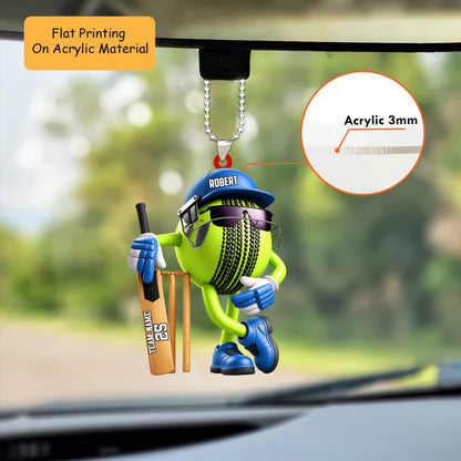 Personalized Cricket Christmas Ornament, Cool Ball Mascot With Bat And Wickets, Custom Ornament Christmas Gift, Keychain Cricket, Car Cricket Ornament 