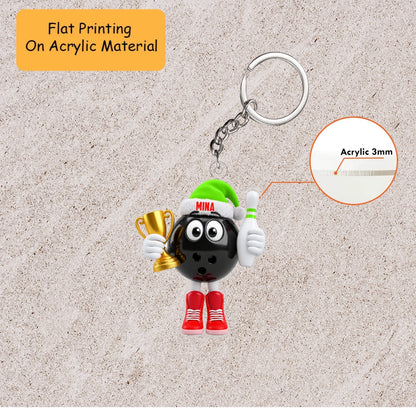 Personalized Bowling Champion Christmas Ornament, Black Ball Mascot Holding Trophy And Pin, Custom Ornament Christmas Gift, Keychain Bowling, Car Ornament Bowling