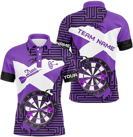 Custom Grunge Purple Dartboard Darts Team Unisex Polo, Customized Name Team Name Darts Team Jerseys Uniform