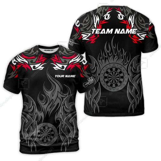 Customized Darts T-Shirt, Dartboard Fire Flame Darts Team Style T-Shirt for Players, Jersey for Darts Players