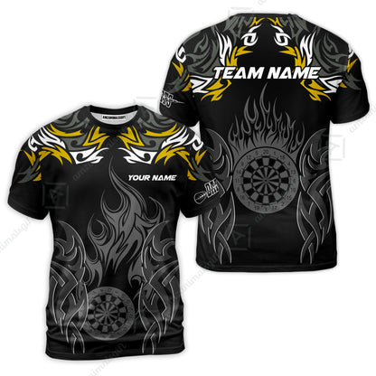 Customized Darts T-Shirt, Dartboard Fire Flame Darts Team Style T-Shirt for Players, Jersey for Darts Players