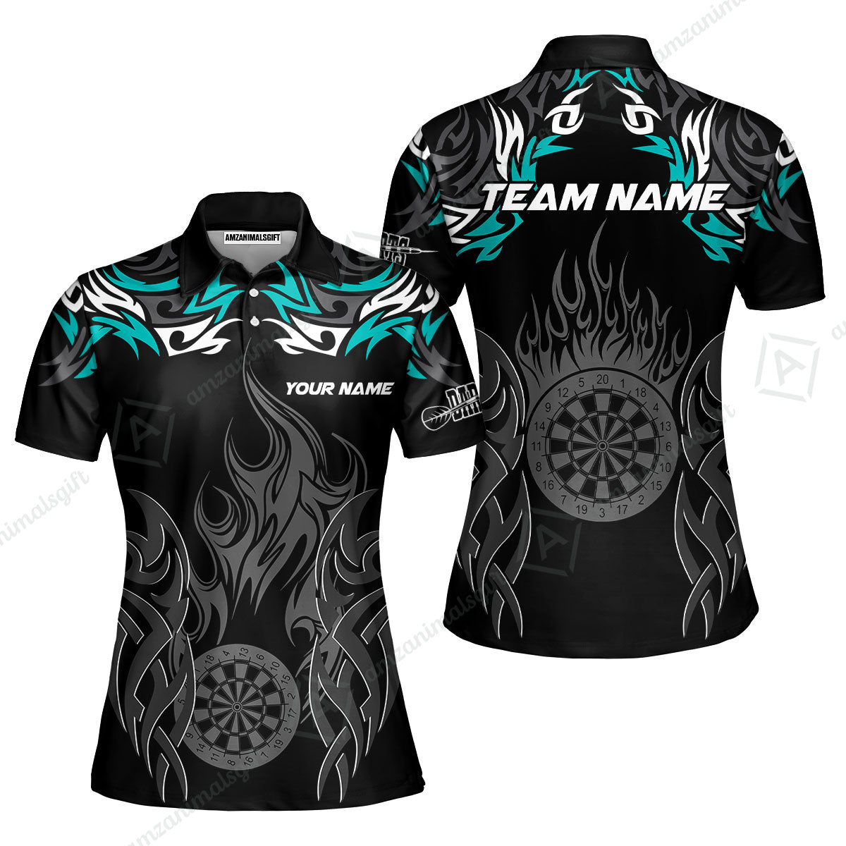 Customized Darts Women Polo Shirt, Dartboard Fire Flame Darts Women Polo Multicolor Team Style, Jersey for Darts Players