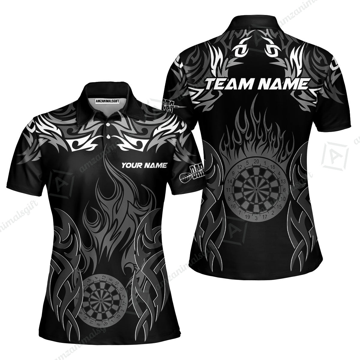 Customized Darts Women Polo Shirt, Dartboard Fire Flame Darts Women Polo Multicolor Team Style, Jersey for Darts Players