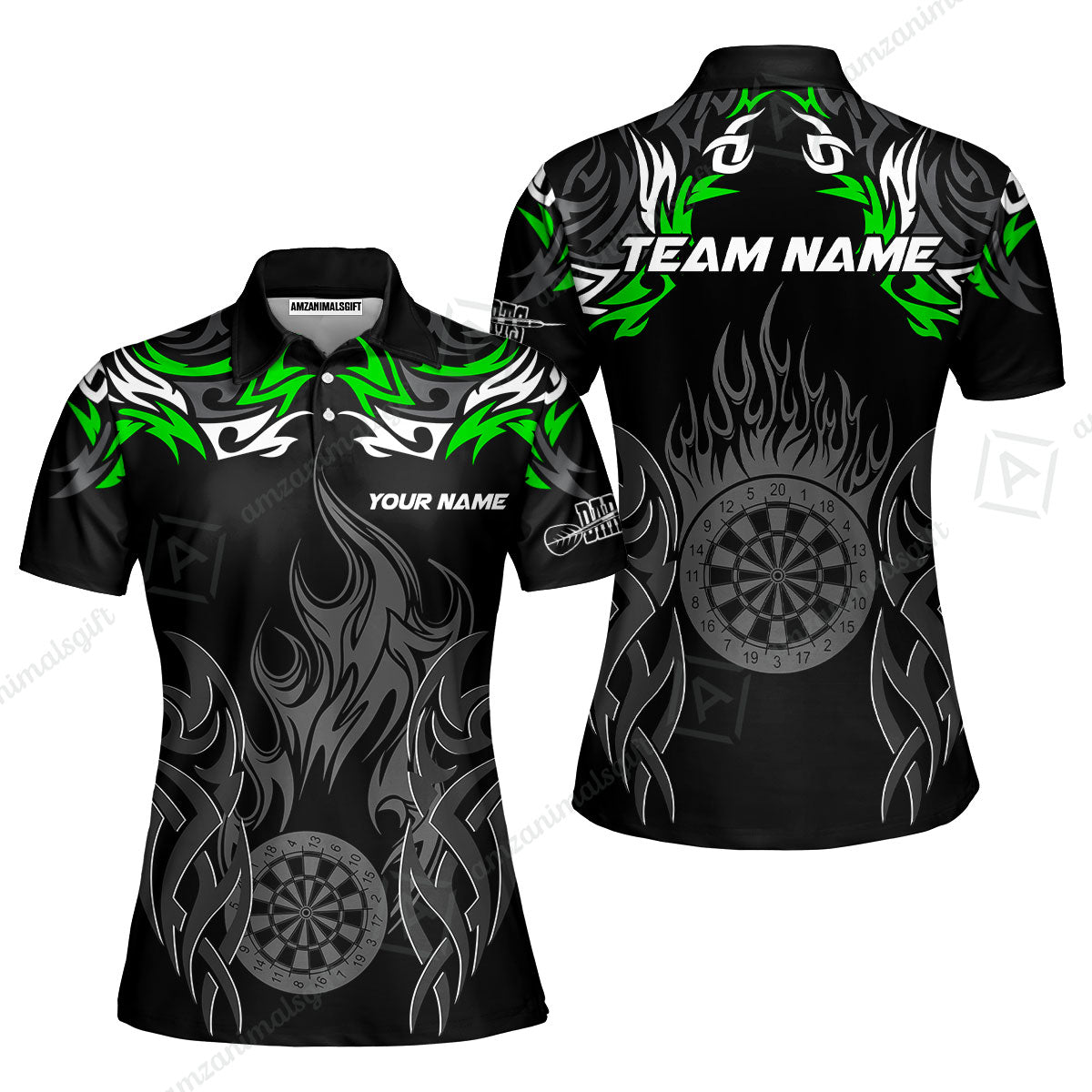 Customized Darts Women Polo Shirt, Dartboard Fire Flame Darts Women Polo Multicolor Team Style, Jersey for Darts Players