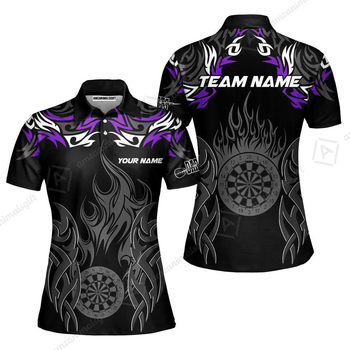 Customized Darts Women Polo Shirt, Dartboard Fire Flame Darts Women Polo Multicolor Team Style, Jersey for Darts Players