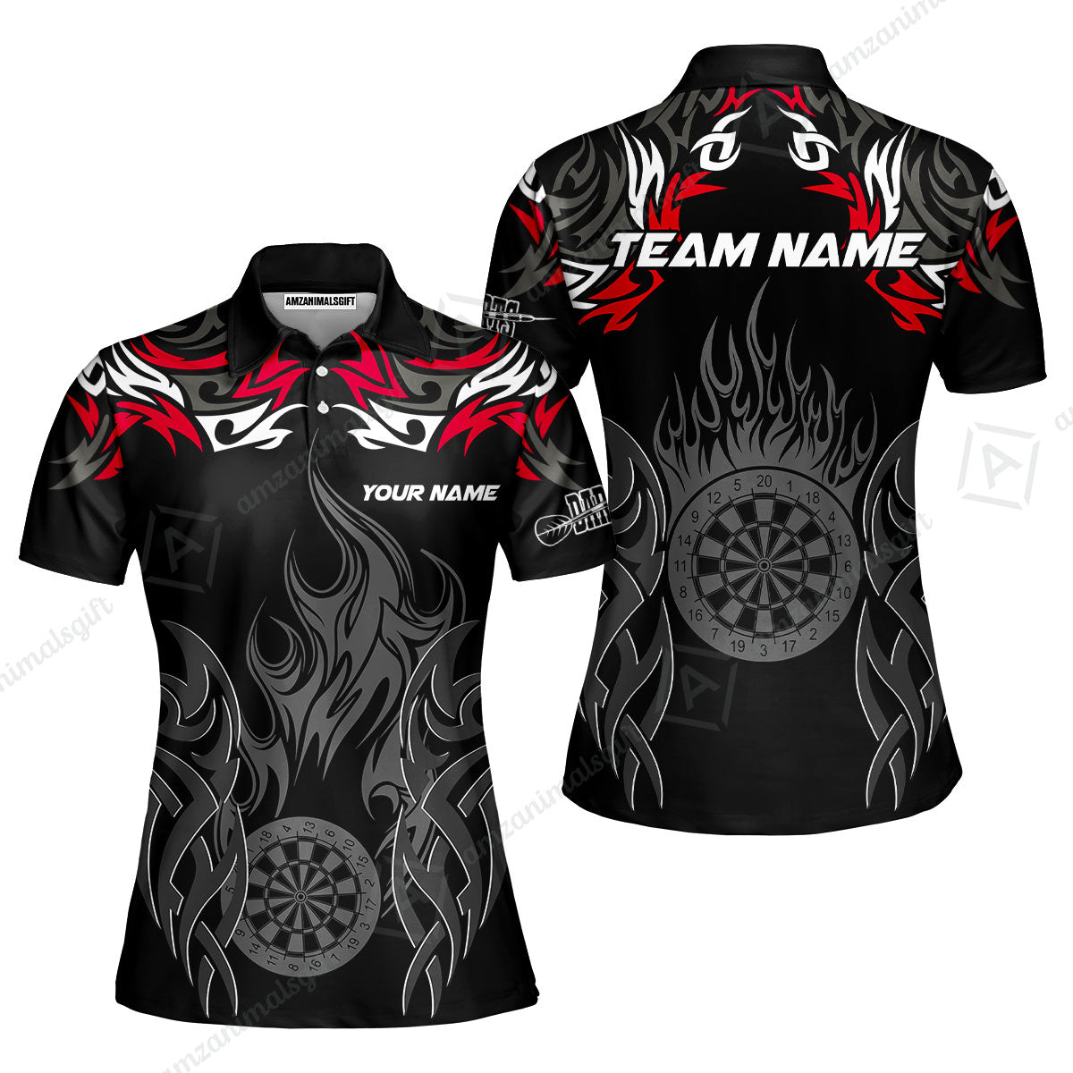 Customized Darts Women Polo Shirt, Dartboard Fire Flame Darts Women Polo Multicolor Team Style, Jersey for Darts Players