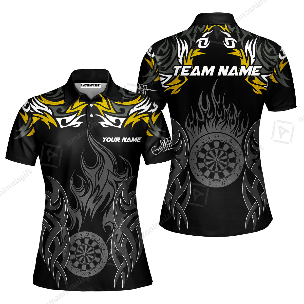 Customized Darts Women Polo Shirt, Dartboard Fire Flame Darts Women Polo Multicolor Team Style, Jersey for Darts Players