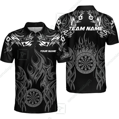 Customized Darts Quarter-Zip Polo Shirt, Dartboard Fire Flame Darts Zip Polo Shirts Team Style Jersey for Darts Players