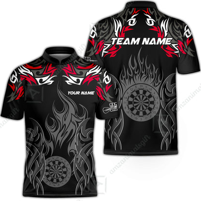 Customized Darts Stand Collar Quarter-Zip Shirt, Dartboard Fire Flame Darts Team Style Jersey for Darts Players