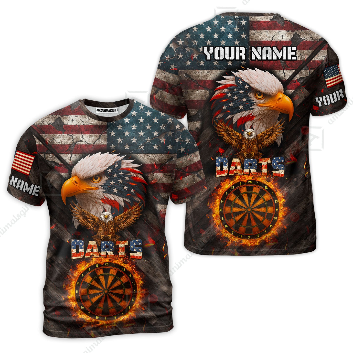 Customized American Flag Darts Polo Shirt, Darts Dartboard Fire Flame Eagle Style Jersey Polo Shirt for Darts Players