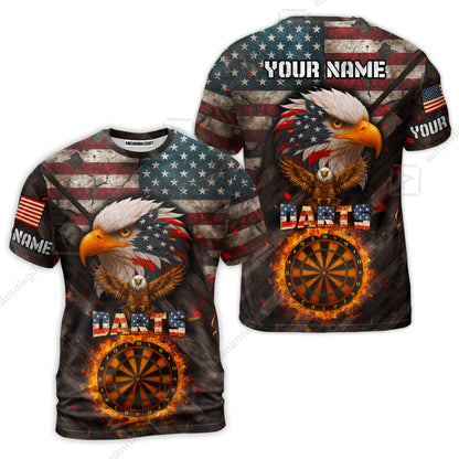 Customized American Flag Darts Polo Shirt, Darts Dartboard Fire Flame Eagle Style Jersey Polo Shirt for Darts Players