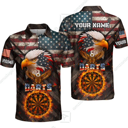 Customized American Flag Darts Polo Shirt, Darts Dartboard Fire Flame Eagle Style Jersey Polo Shirt for Darts Players