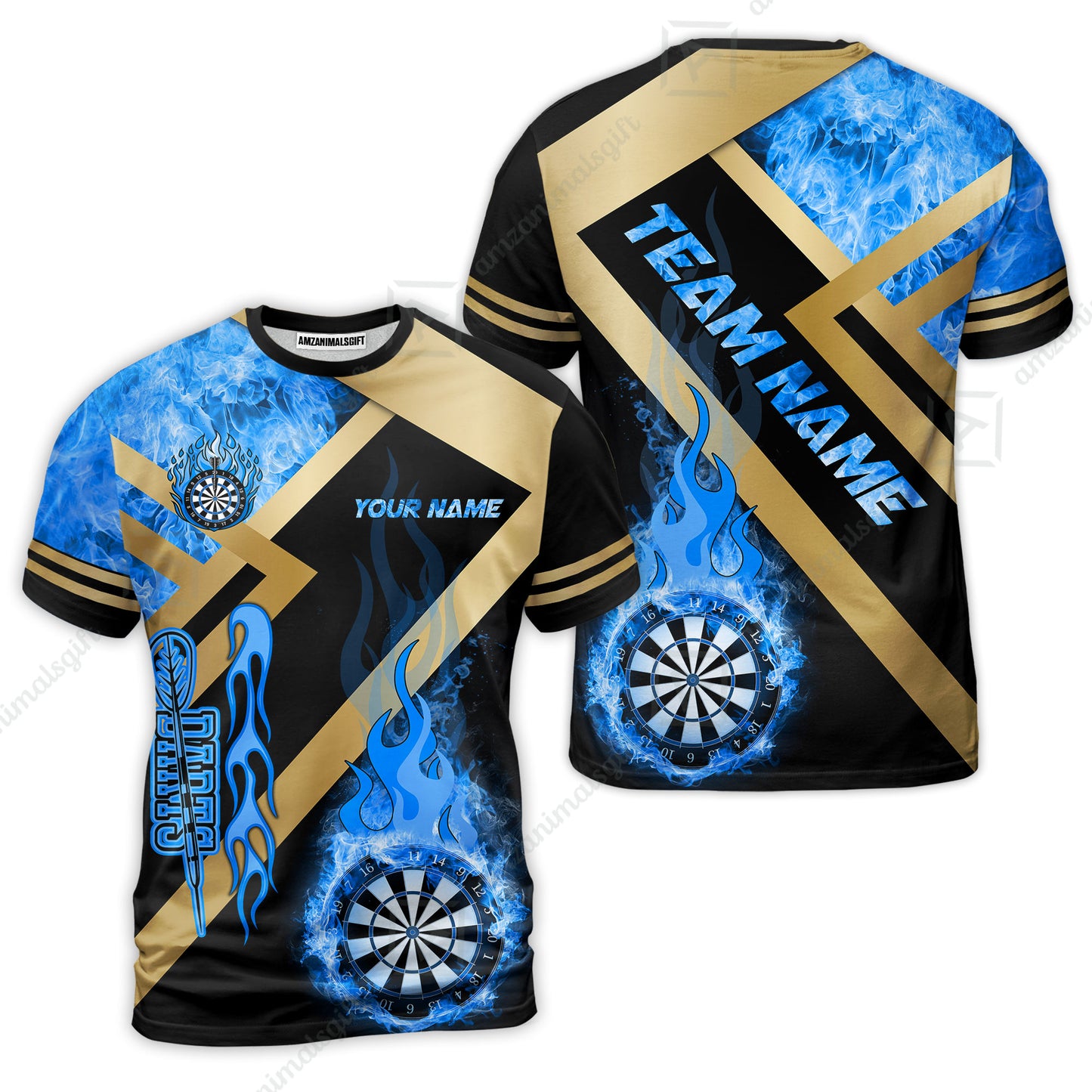 Customized Darts T-Shirt, Darts Dartboard Fire Flame Multicolor Jersey For Darts Players, Custom Team Darts