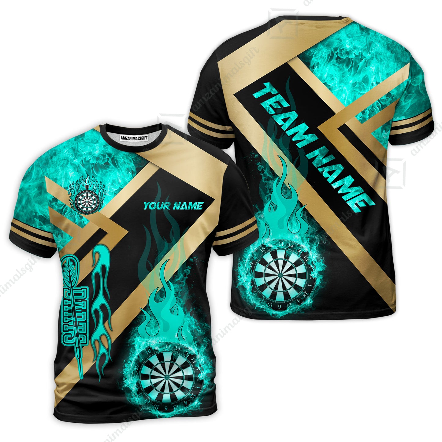 Customized Darts T-Shirt, Darts Dartboard Fire Flame Multicolor Jersey For Darts Players, Custom Team Darts