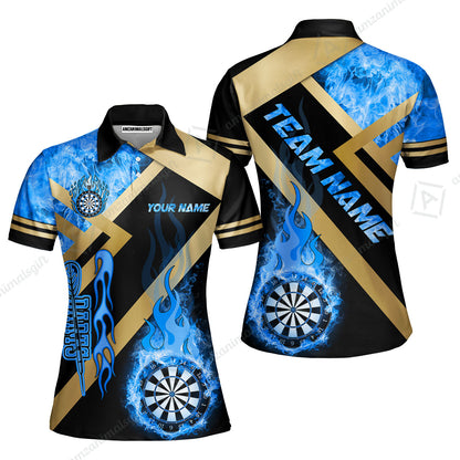 Customized Darts Women Polo Shirt, Darts Dartboard Fire Flame Multicolor Team Women Polo Shirt Jersey For Darts Players