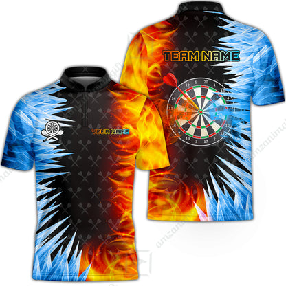 Customized Darts Stand Collar Quarter-Zip Shirt, Darts Dartboard Ice And Fire Multicolor Team Jersey For Darts Players