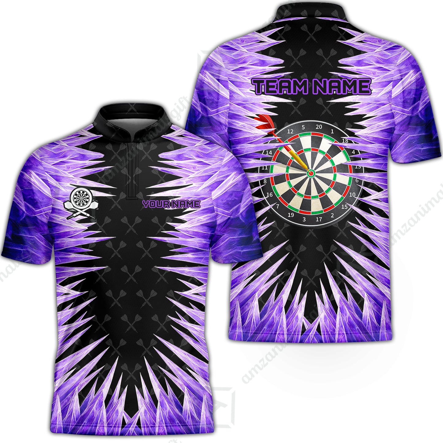 Customized Darts Stand Collar Quarter-Zip Shirt, Darts Dartboard Ice And Fire Multicolor Team Jersey For Darts Players
