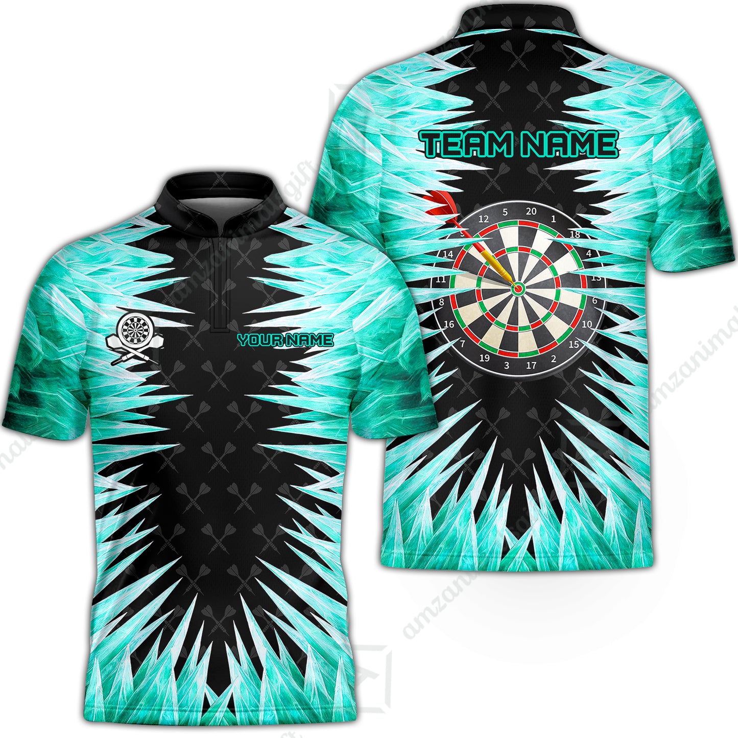 Customized Darts Stand Collar Quarter-Zip Shirt, Darts Dartboard Ice And Fire Multicolor Team Jersey For Darts Players