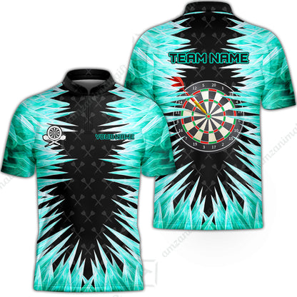 Customized Darts Stand Collar Quarter-Zip Shirt, Darts Dartboard Ice And Fire Multicolor Team Jersey For Darts Players