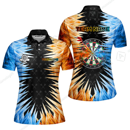 Customized Darts Women Polo Shirt, Darts Dartboard Ice And Fire Multicolor Women Polo Shirts Jersey For Darts Players