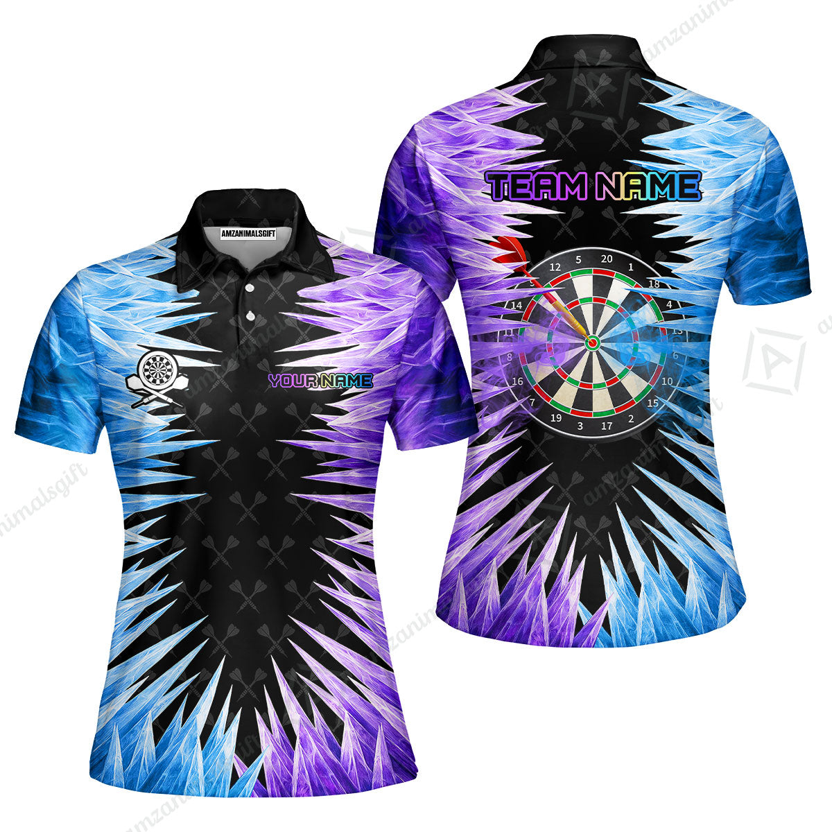 Customized Darts Women Polo Shirt, Darts Dartboard Ice And Fire Multicolor Women Polo Shirts Jersey For Darts Players