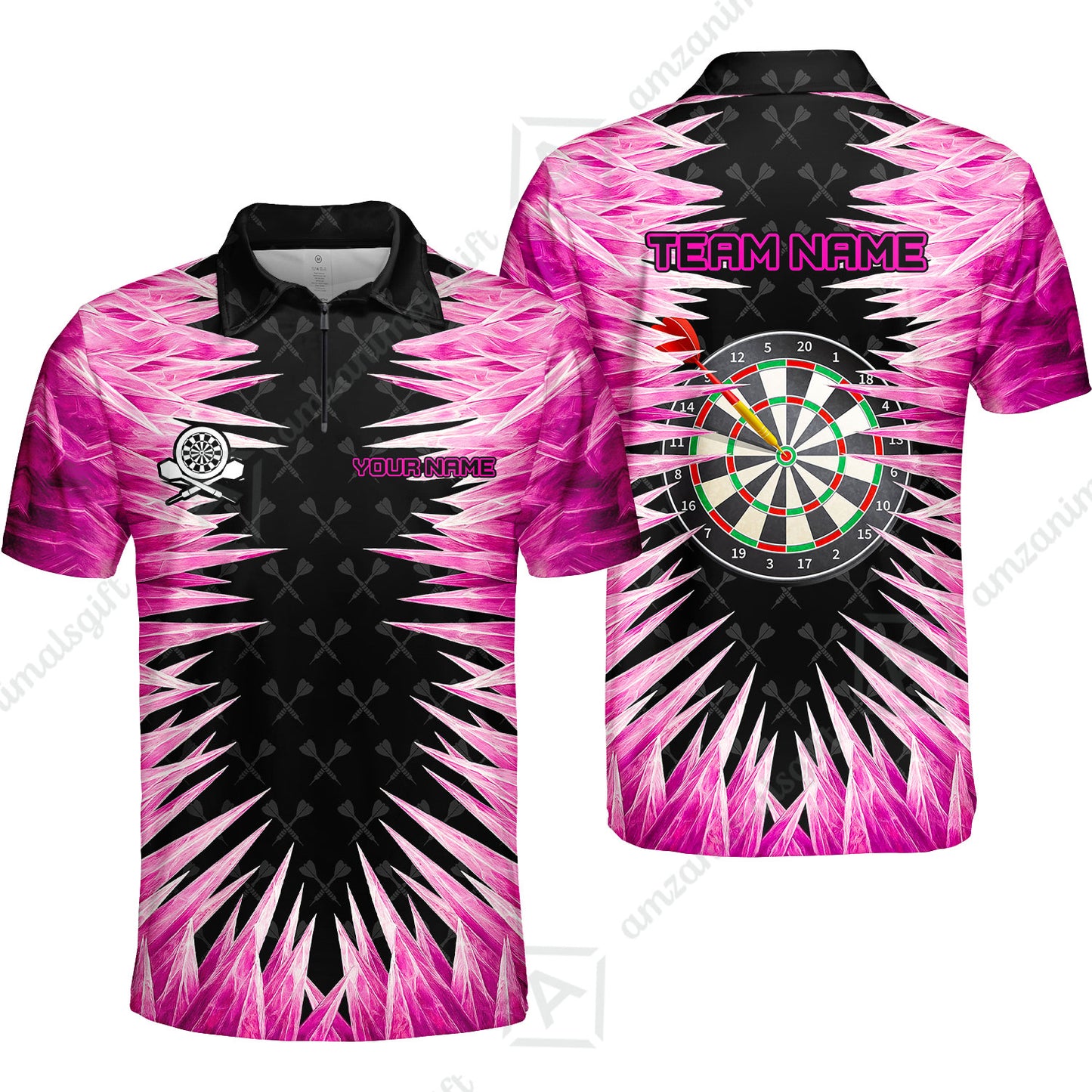 Customized Darts Quarter-Zip Polo Shirt, Darts Dartboard Ice And Fire Multicolor Team Zip Polo Jersey For Darts Players