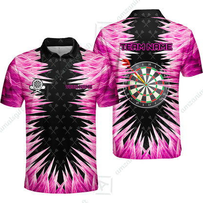 Customized Darts Quarter-Zip Polo Shirt, Darts Dartboard Ice And Fire Multicolor Team Zip Polo Jersey For Darts Players