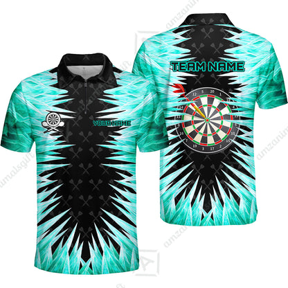 Customized Darts Quarter-Zip Polo Shirt, Darts Dartboard Ice And Fire Multicolor Team Zip Polo Jersey For Darts Players