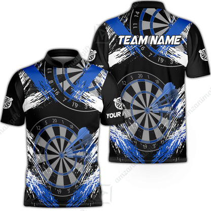 Customized Darts Stand Collar Quarter-Zip Shirt, Darts Tournament Grunge Style Multicolor Team Jersey For Darts Player
