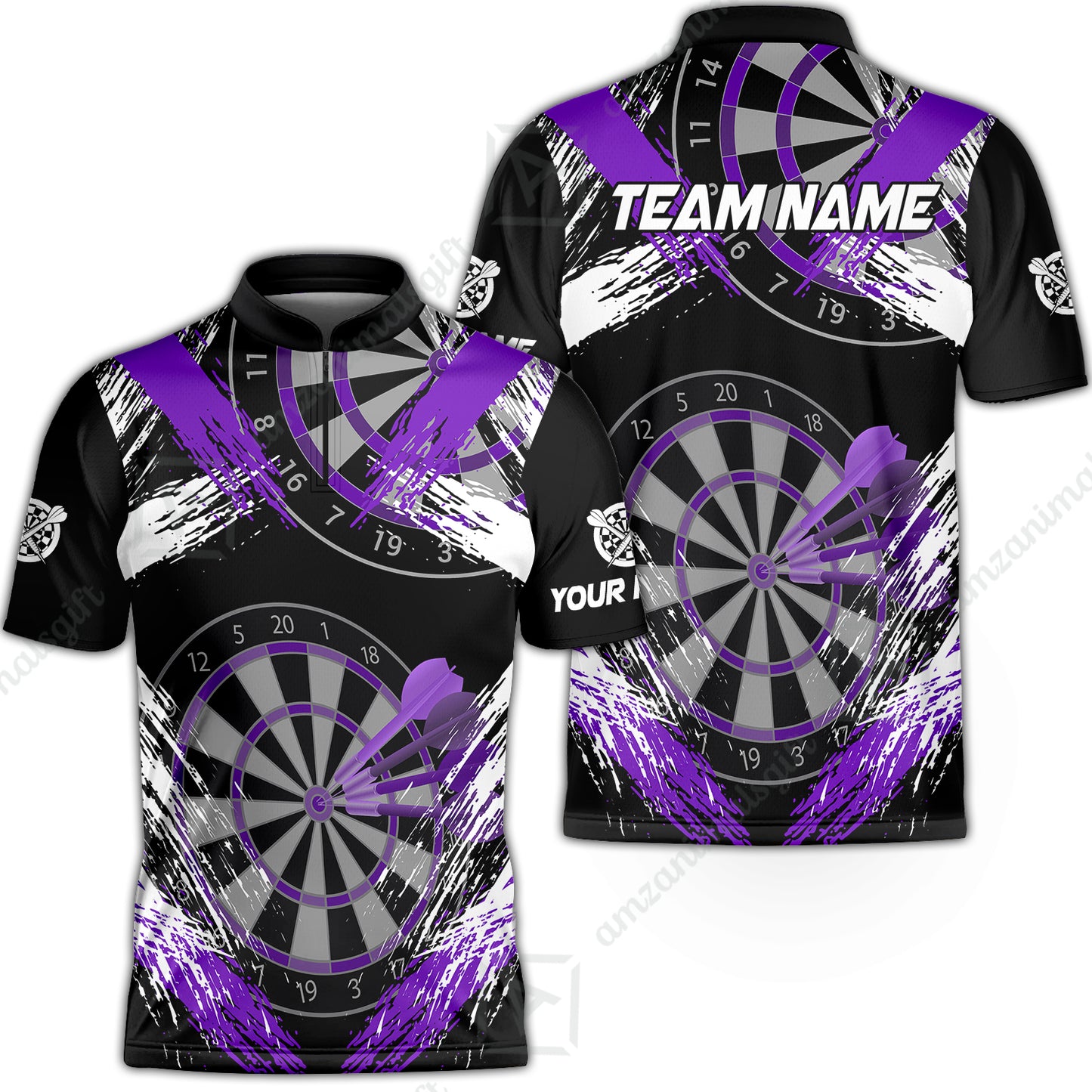 Customized Darts Stand Collar Quarter-Zip Shirt, Darts Tournament Grunge Style Multicolor Team Jersey For Darts Player