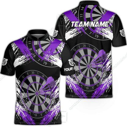 Customized Darts Stand Collar Quarter-Zip Shirt, Darts Tournament Grunge Style Multicolor Team Jersey For Darts Player