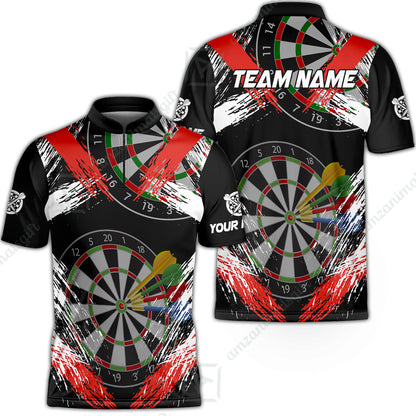 Customized Darts Stand Collar Quarter-Zip Shirt, Darts Tournament Grunge Style Multicolor Team Jersey For Darts Player