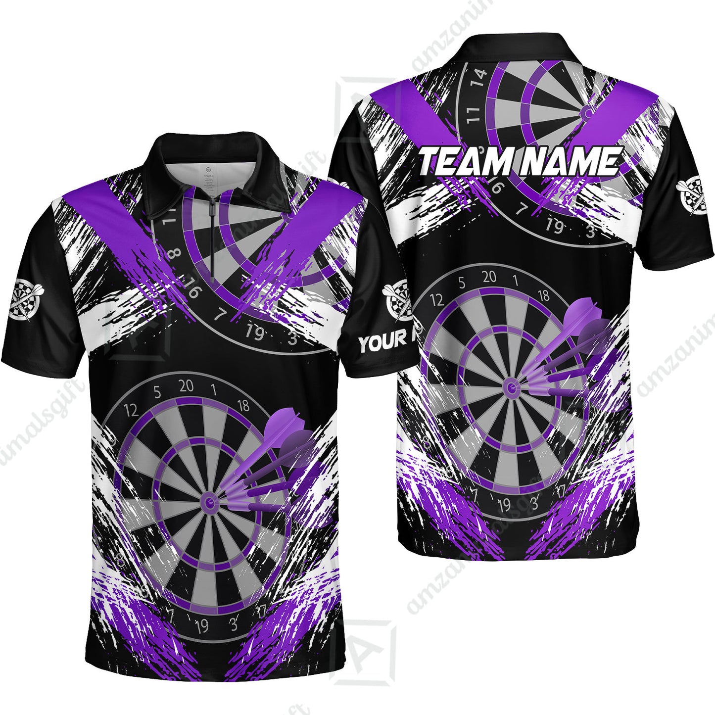 Customized Darts Quarter-Zip Polo Shirt, Darts Tournament Grunge Style Multicolor Zip Polo Team Jersey For Darts Player