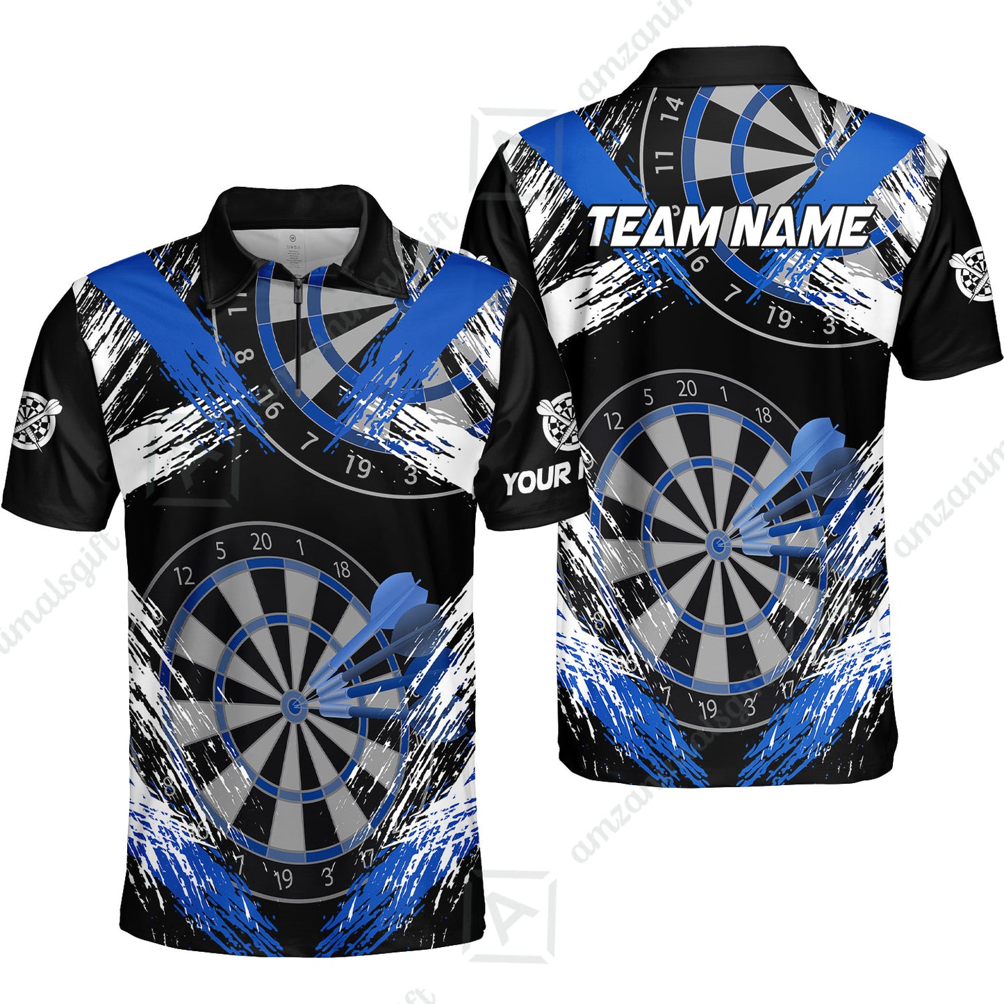 Customized Darts Quarter-Zip Polo Shirt, Darts Tournament Grunge Style Multicolor Zip Polo Team Jersey For Darts Player