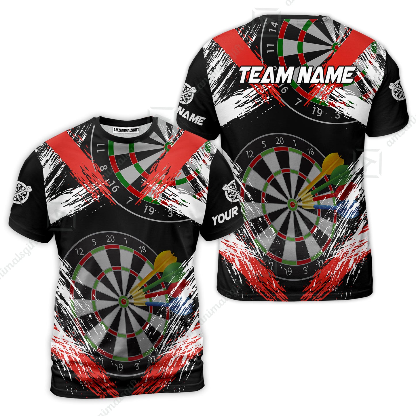 Customized Darts T-Shirt, Darts Tournament Grunge Style Multicolor Custom Dart T-Shirt Team Jersey For Darts Player